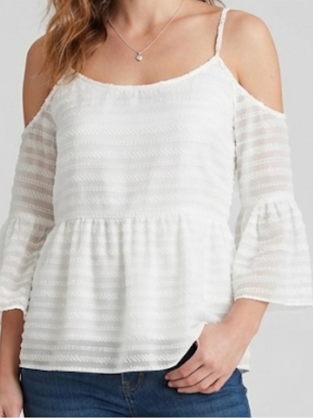 1.STATE White Cold Shoulder Peplum Blouse - Size Medium